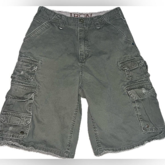 Y2K Iron boys military style Cargo shorts sz 16. Mutiple Velcro pockets - Picture 1 of 6